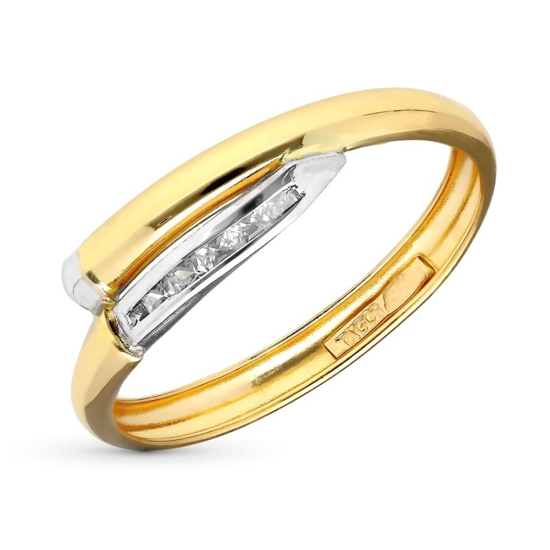 Sortija Oro Bicolor Cruzada Con Circonitas Carril. Ancho 5 mm oro 18k