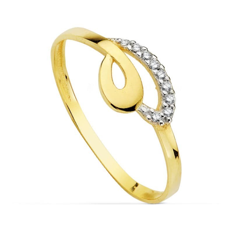 Sortija Oro Bicolor Motivo Calado Con Circonitas. Ancho: 6,5 mm oro 18k