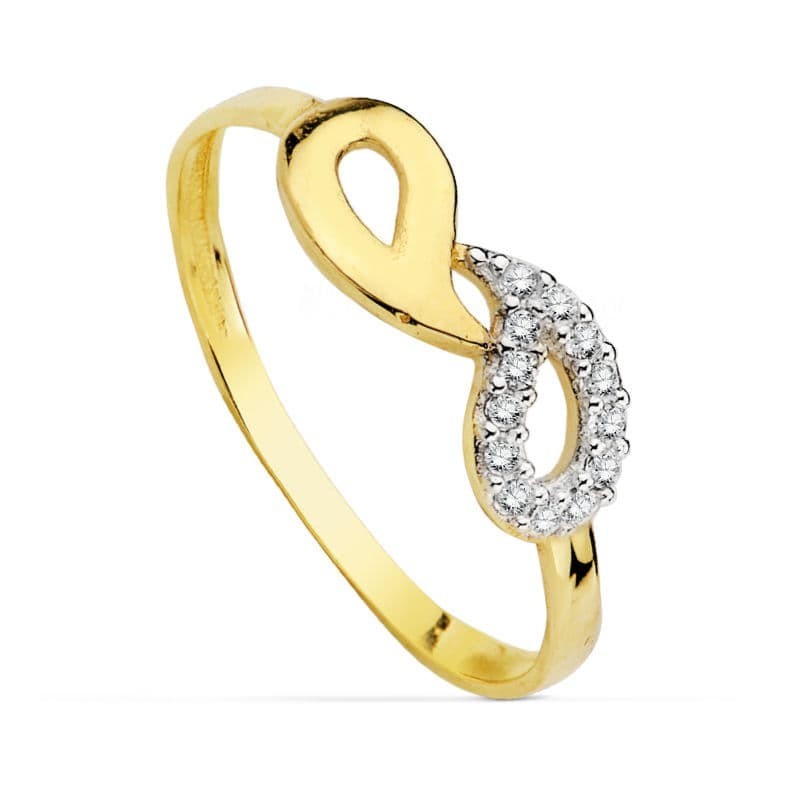 Sortija Oro Bicolor Motivo Calado Con Circonitas. Ancho: 5 mm oro 18k