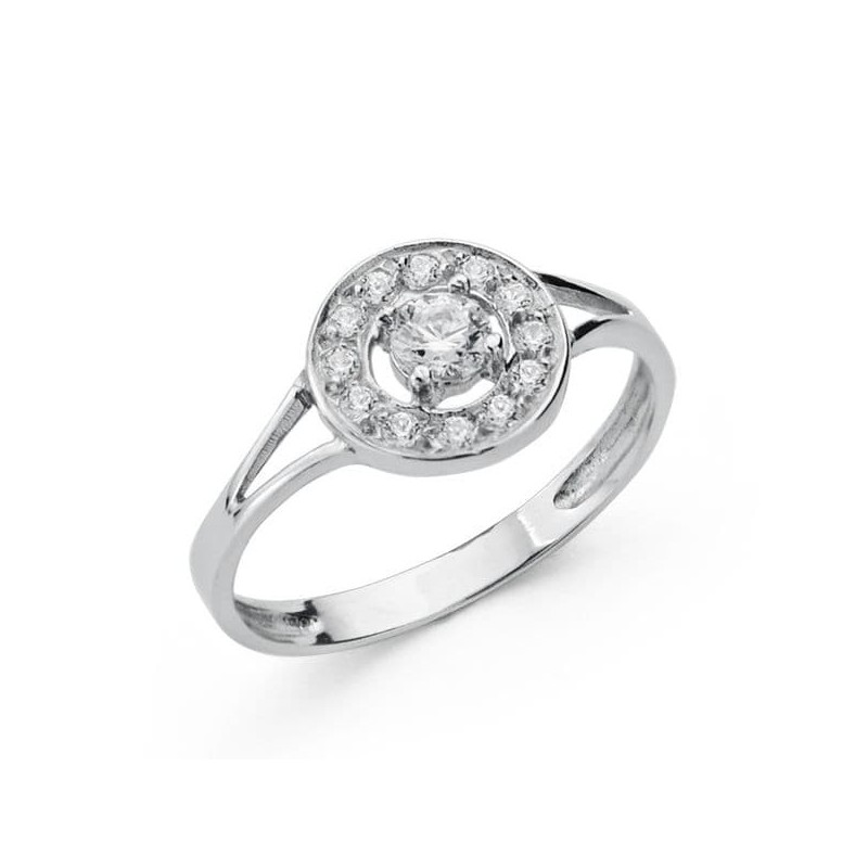 Sortija Oro Blanco Motivo Redondo Con Circonitas. Ancho: 8,5 mm oro 18k