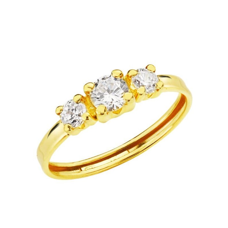 Sortija Oro Amarillo Con Tres Circonita De 4 mm En Garras oro 18k