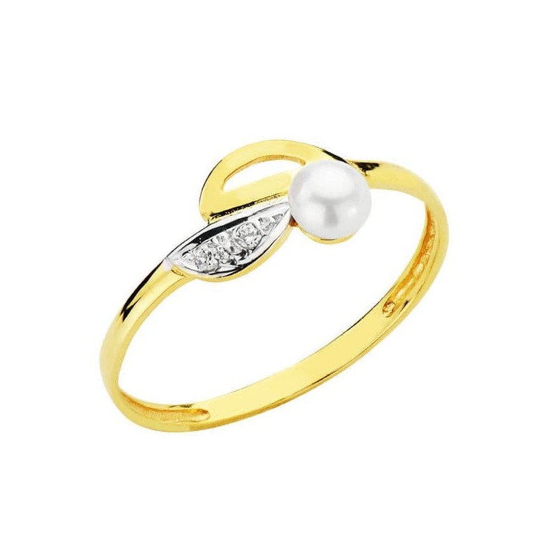 Sortija Oro Bicolor Motivo Calado Con Perla De 3,5 mm Y Circonitas. Ancho: 7 mm oro 18k