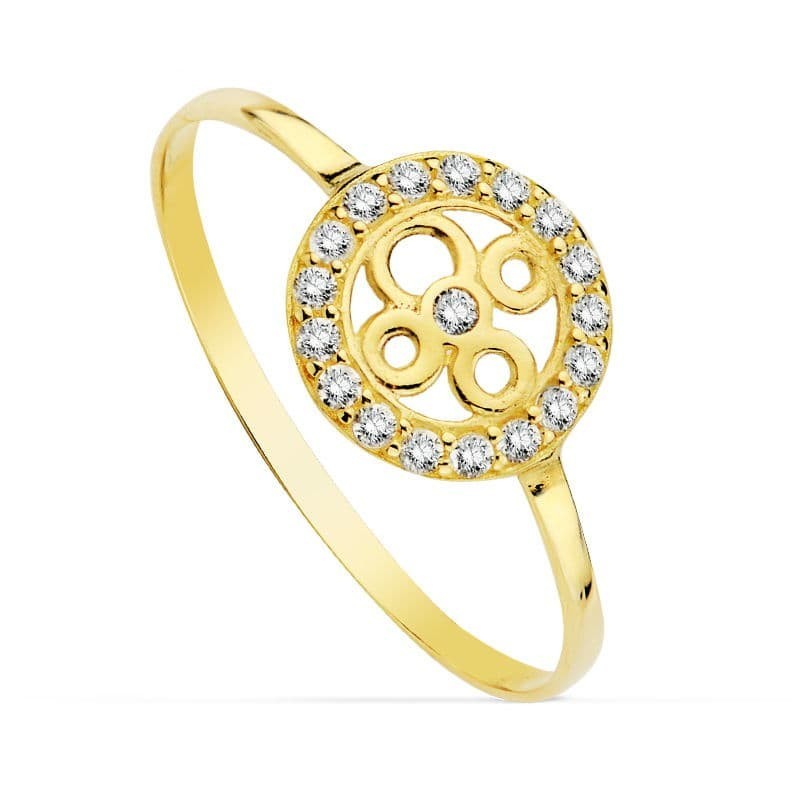 Sortija Oro Amarillo Motivo Redondo Calado Con Circonitas. Ancho: 9 mm oro 18k