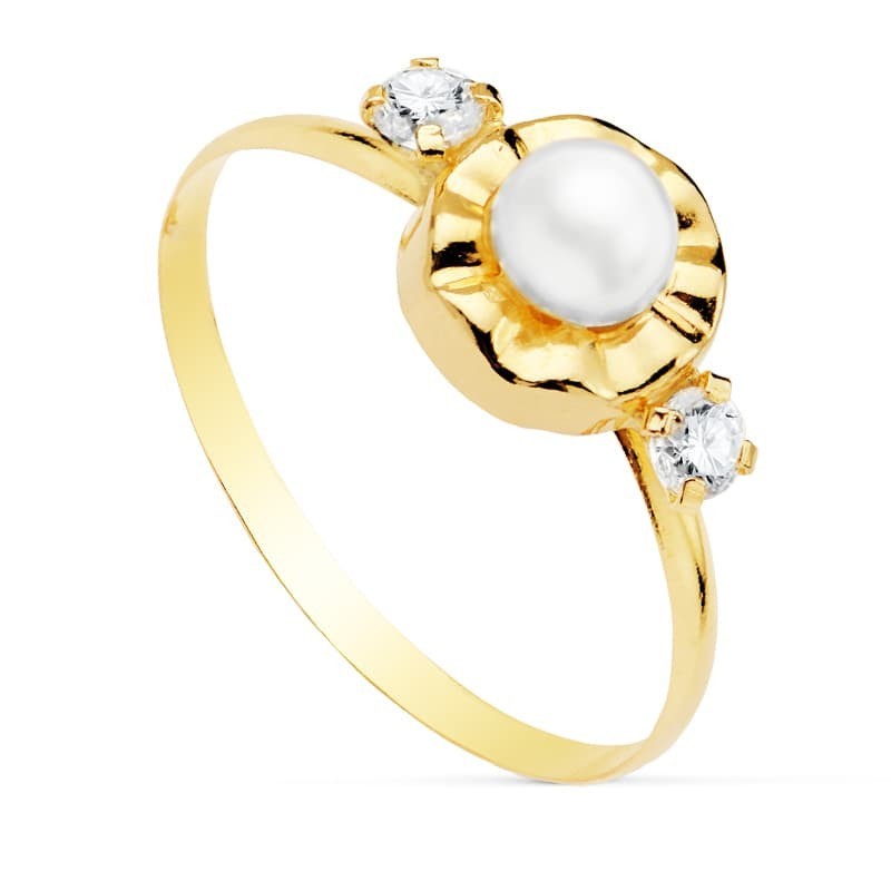 Sortija Oro Amarillo Con Circonitas Y Perla De 4 mm. Ancho: 7 mm oro 18k