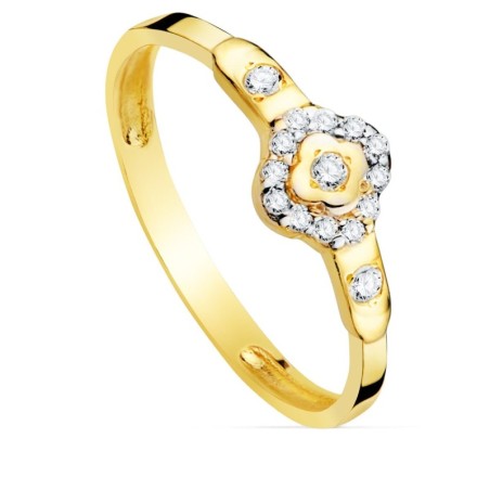 Sortija Oro Bicolor Rombo Con Circonita 6X6 mm Ancho Cuerpo 1,5 mm oro 18k