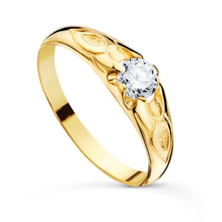 Solitario Oro Amarillo Cadete Macizo Brillo Circonita 4.2 mm Ancho 5 mm oro 18k