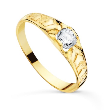 Solitario Oro Amarillo Cadete Macizo Brillo Circonita 4.2 mm Ancho 5 mm oro 18k