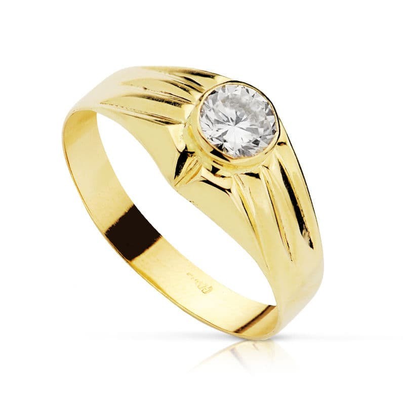 Solitario Oro Amarillo Hueco Con Circonita En Bocel De 5 mm oro 18k
