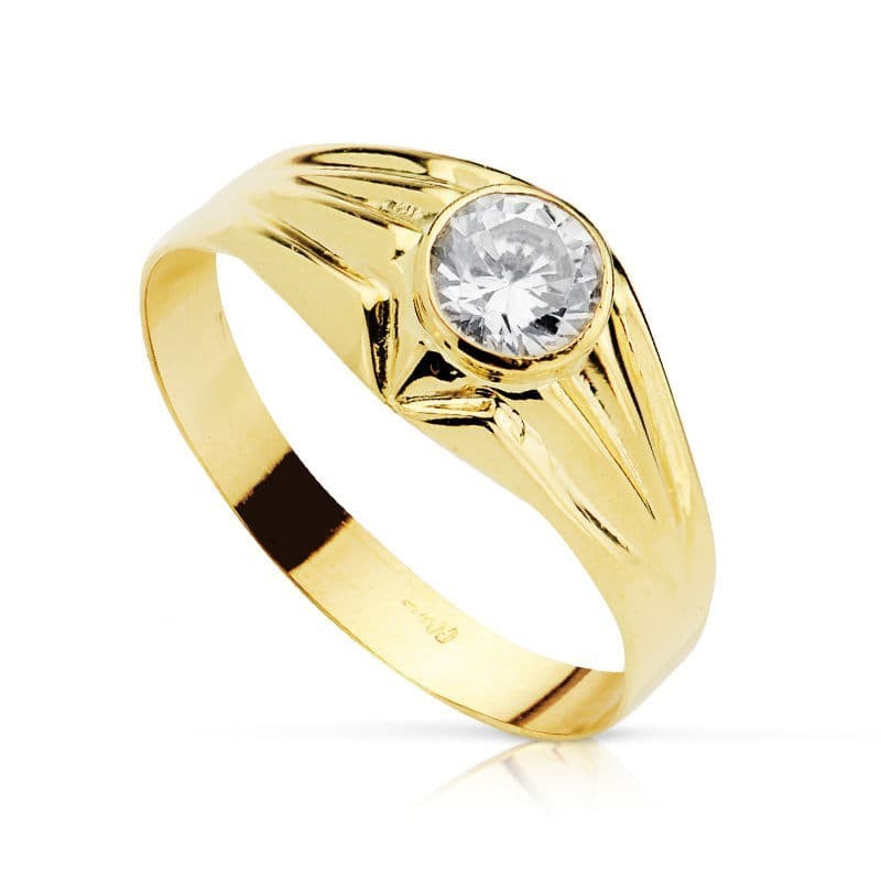 Solitario Oro Amarillo Hueco Con Circonita En Bocel De 5 mm oro 18k