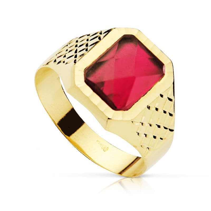Sello Oro Amarillo Cadete Piedra 9X7 mm Rubi Spinel Tallado oro 18k