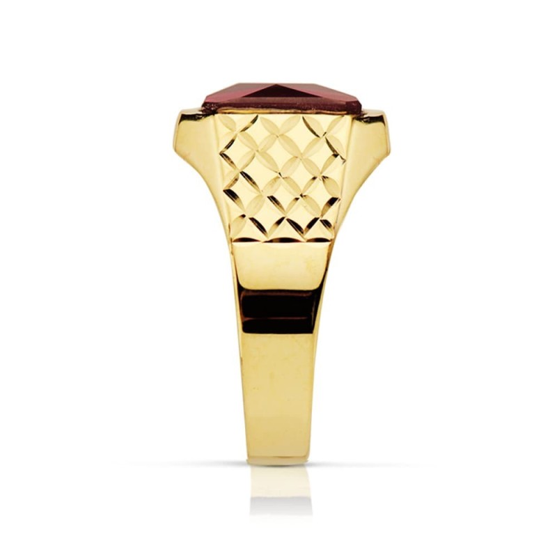 Sello Oro Amarillo Cadete Piedra 9X7 mm Rubi Spinel Tallado oro 18k