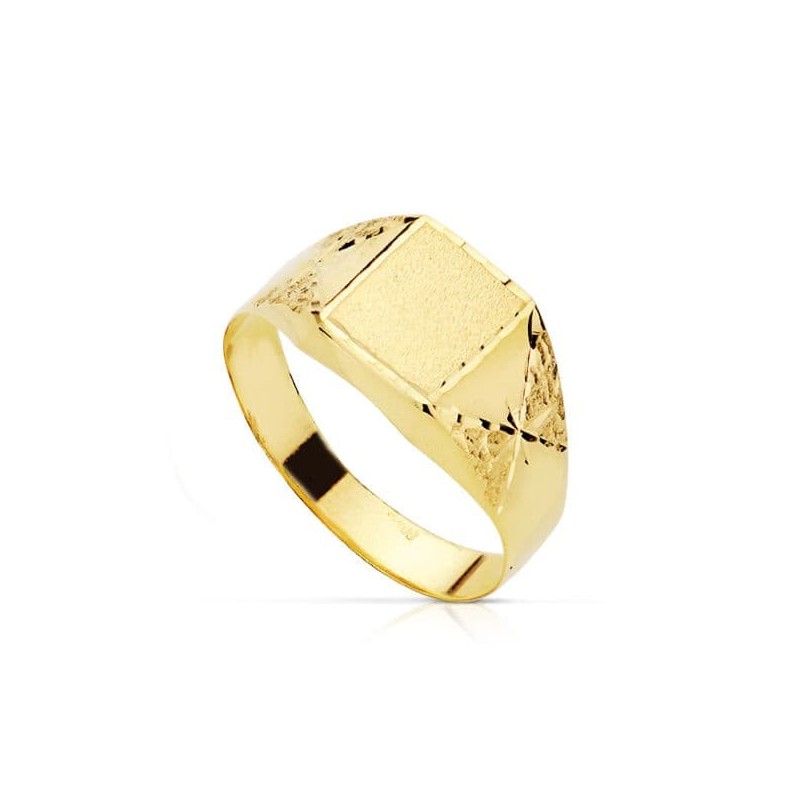 Sello Oro Amarillo Tallado Hojas Hueco. Zona Grabado: 8X6.5 mm oro 18k