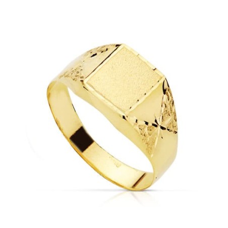 Sello Oro Amarillo Tallado Hojas Hueco. Zona Grabado: 8X6.5 mm oro 18k