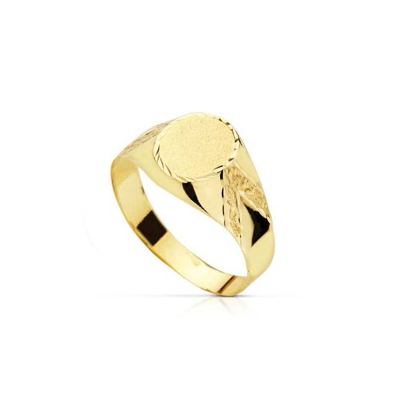 Sello Oro Amarillo Hueco Oval Lateral Tallado. Zona Grabado: 10X8mm oro 18k