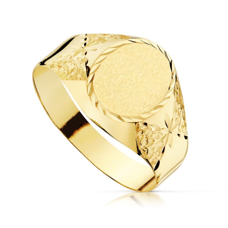 Sortija Sello Oro Amarillo Cadete Tallado Hueco. Zona Grabado: 9X7 mm oro 18k
