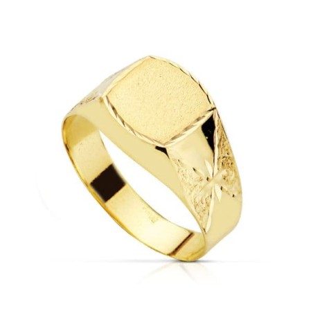 Sello Oro Amarillo Hueco Lateral Tallado Estrellas. Ancho Grabado: 8X8mm oro 18k