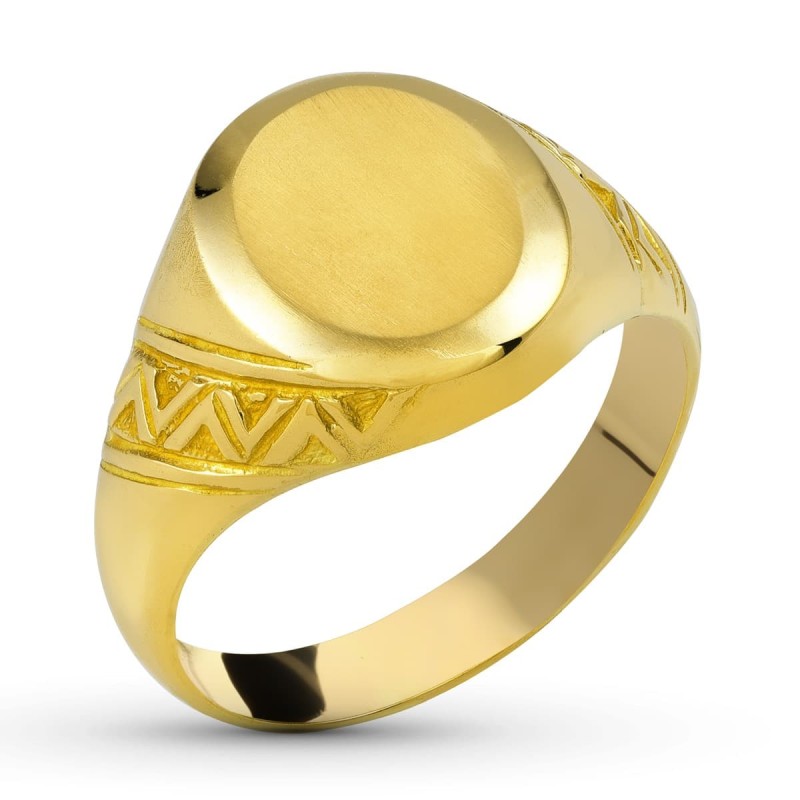 Sello Oro Amarillo Macizo Oval Motivo Lateral. Zona Grabado: 12X11 mm oro 18k