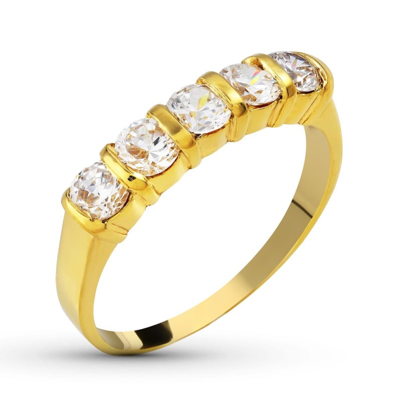 Quintillo Oro Amarillo Macizo Circonita 4 mm. Ancho 4mm oro 18k