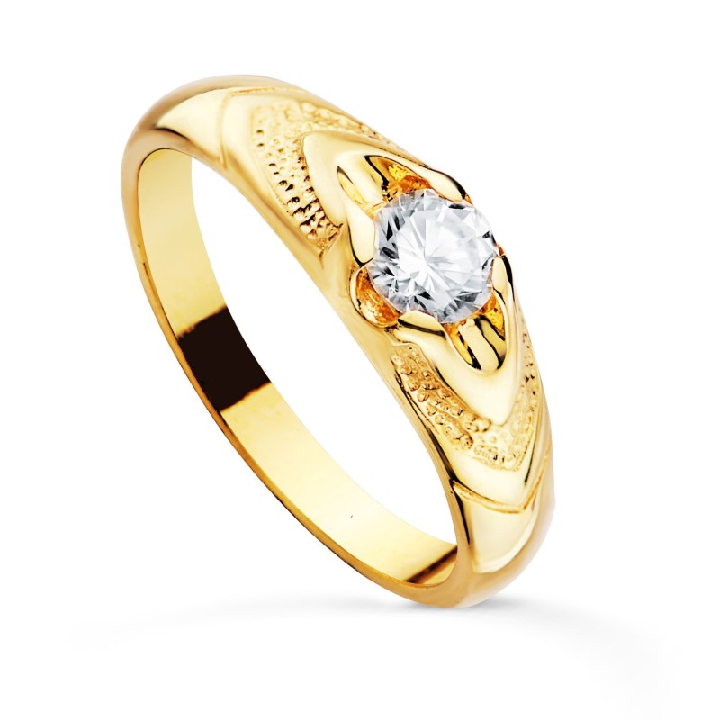Solitario Oro Amarillo Cadete Ancho 6 mm Circonita 4 mm Sin Forrar oro 18k