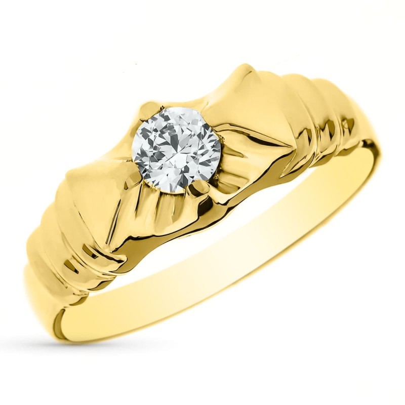 Solitario Oro Amarillo Macizo Circonita 4 mm. Ancho 7,5mm oro 18k