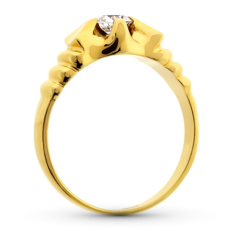 Solitario Oro Amarillo Macizo Circonita 4 mm. Ancho 7,5mm oro 18k