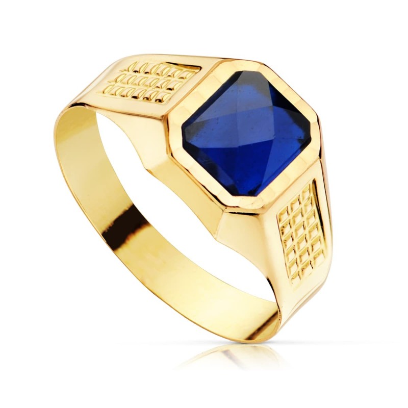 Sello Oro Amarillo Cadete Hueco Piedra Zafiro Spinel 7X6 mm oro 18k