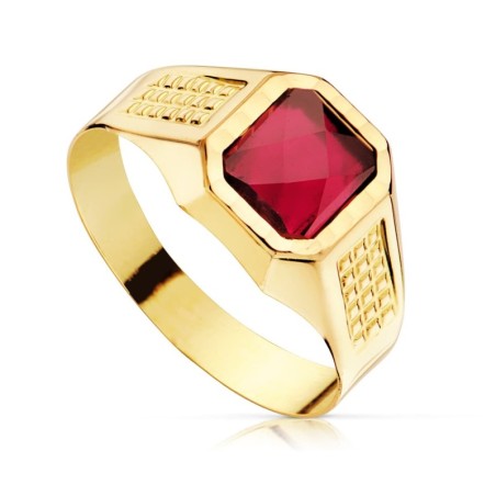 Sello Oro Amarillo Cadete Hueco Piedra Rubi Spinel 7X6 mm oro 18k
