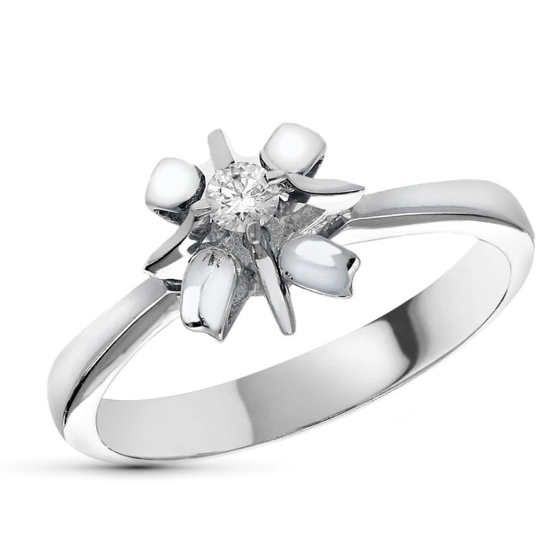 Solitario Oro Blanco Con Diamante 0,10 Qts. Ancho: 9,5mm oro 18k