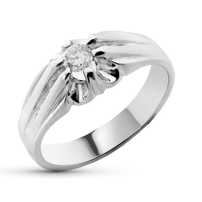Solitario Oro Blanco Diamante 0,20 Qts. Ancho: 7 mm oro 18k