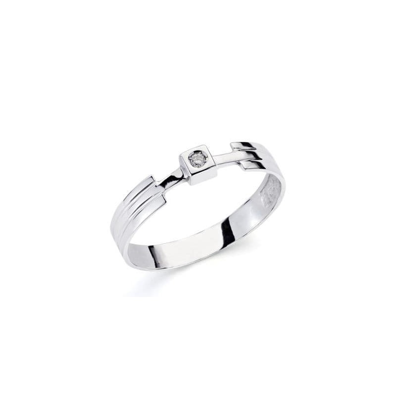 Solitario Oro Blanco Brillante. 0.040 Qts. Ancho: 4 mm oro 18k