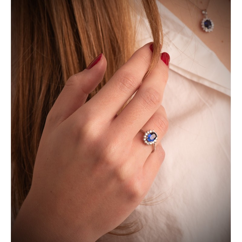 Sortija OB Diamantes Laborat. Y Zafiro Difusion 7X5 mm 0,98 Qts.0,290 Qts. Vs2-G 11,5X9,5 mm oro 18k