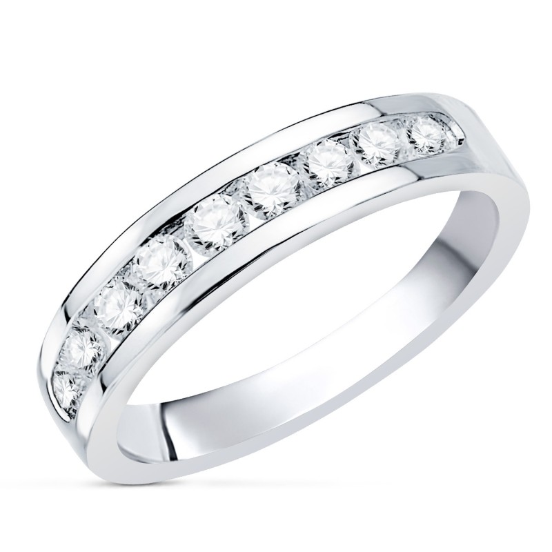 Alianza Oro Blanco 9 Diamantes De Laboratorio 0,50 Qts. Pureza Vs2 Color G Talla Brillante oro 18k