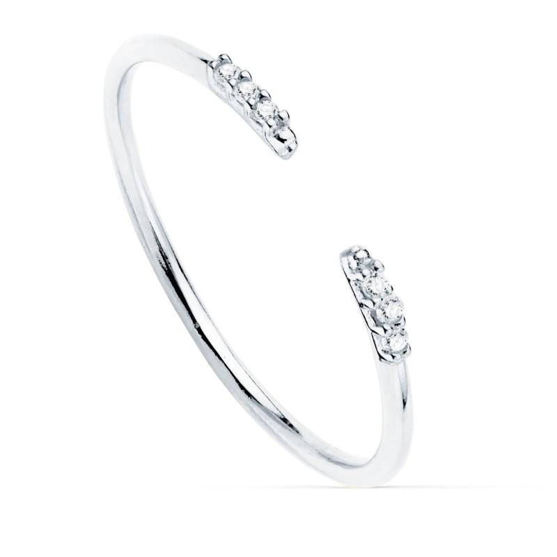 Sortija Abierta Oro Blanco Diamantes De Laboratorio 0,030 Qts. G-Vs2. Cuerpo Redondo 1 mm oro 18k