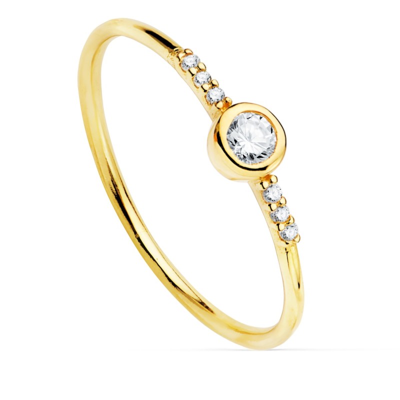 Sortija Oro Amarillo Diamantes De Laboratorio 0,140 Qts. G-Vs2. Diamante 3 mm Y 6 De 1 mm oro 18k