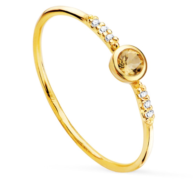 Sortija Oro Amarillo 6 Diamantes De Laboratorio 0,030 Qts. G-Vs2. Citrino 3 mm oro 18k