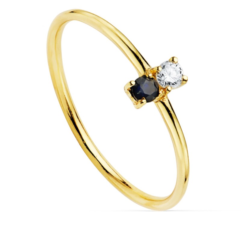 Sortija Oro Amarillo Diamante De Laboratorio 0,043 Qts. G-Vs2. 1 Zafiro 2,30 mmcuerpo 1 mm oro 18k