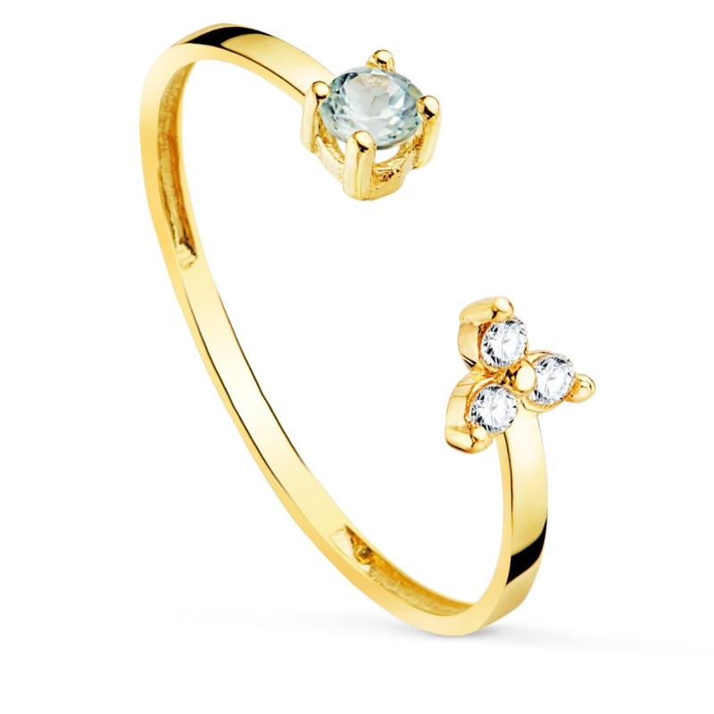 Sortija Oro Amarillo Diamantes De Laboratorio 0,045 Qts. Vs2-G Y Aguamarina Natural 3 mm oro 18k