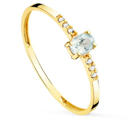 Sortija OA Diamantes De Laborat. 0,030 Qt Oval Aguamarina Natural 4X3 mm Cuerpo 1,30 mm Vs2-G oro 18k