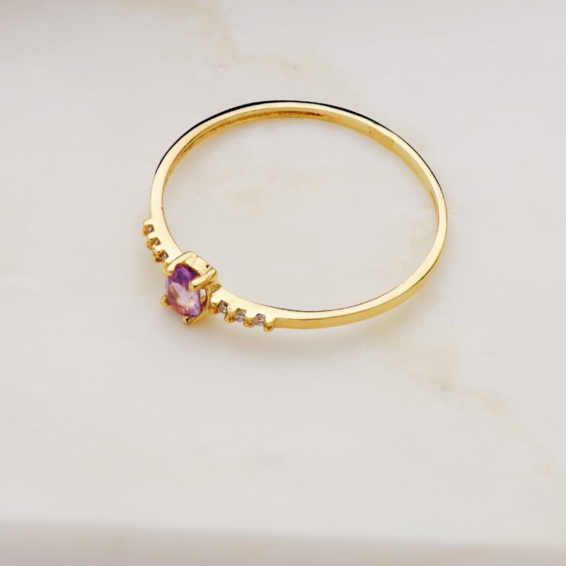 Sortija OA Diamantes De Laborat. 0,030 Qt Oval Aguamarina Natural 4X3 mm Cuerpo 1,30 mm Vs2-G oro 18k