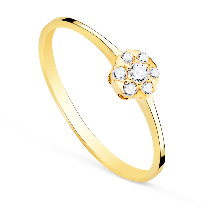 Sortija Oro Amarillo Con Diamantes Laboratorio Cuajo 5X5 mm 0,127 Qts. Vs2-G oro 18k