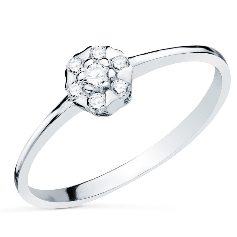 Sortija Oro Blanco Con Diamantes Cuajo 5X5 mm 0.127 Qts. oro 18k