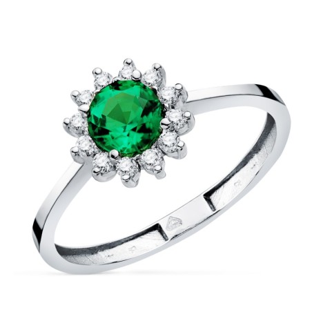 Sortija OB Diamant. Laborat. Y Esmeralda Recrist. 5 mm 0,48 Qt Y Diamantes Laboratorio 0,17Qt. G - Vs2 oro 18k
