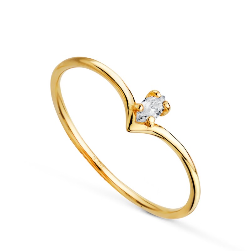 Sortija Oro Amarillo Pico Diamante Laboratorio Talla Marquis 0,067 Qtes. G-Vs2. Ancho: 5mm oro 18k