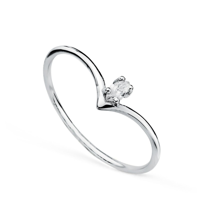 Sortija Oro Blanco Pico Diamante Laboratorio Talla Marquis 0,067 Qtes. G-Vs2. Ancho: 5mm oro 18k