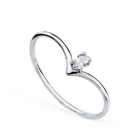 Sortija Oro Blanco Pico Diamante Laboratorio Talla Marquis 0,067 Qtes. G-Vs2. Ancho: 5mm oro 18k