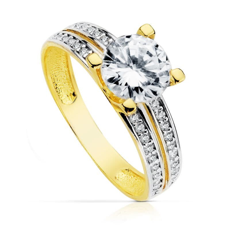 Solitario 7 mm Oro Bicolor Circonitas oro 18k