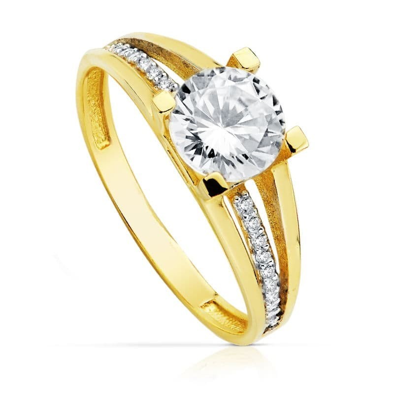 Solitario Oro Bicolor Circonita Con 4 Garras Y Circonita De 7 mm oro 18k