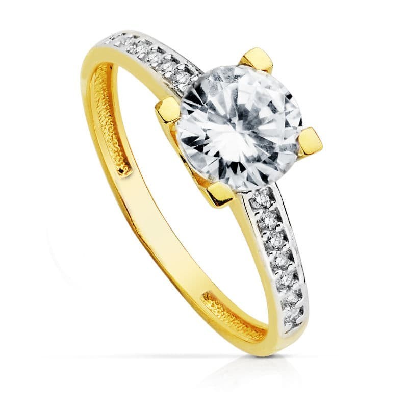 Solitario Oro Bicolor Con Circonita Y 4 Garras Con Circonita 7mm oro 18k