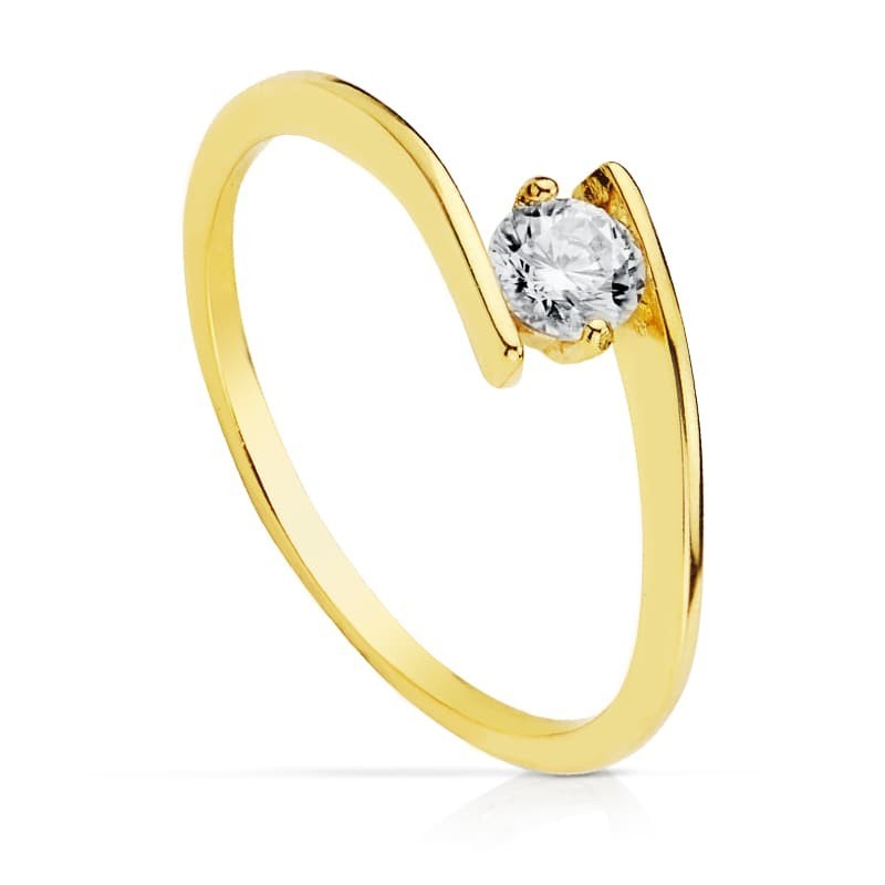 Solitario Oro Amarillo Cuerpo Cruzado Circonita De 4 mm oro 18k