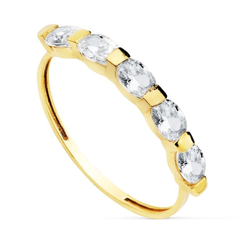 Sortija Oro Amarillo 5 Piedras Ovales 4X3 mm oro 18k
